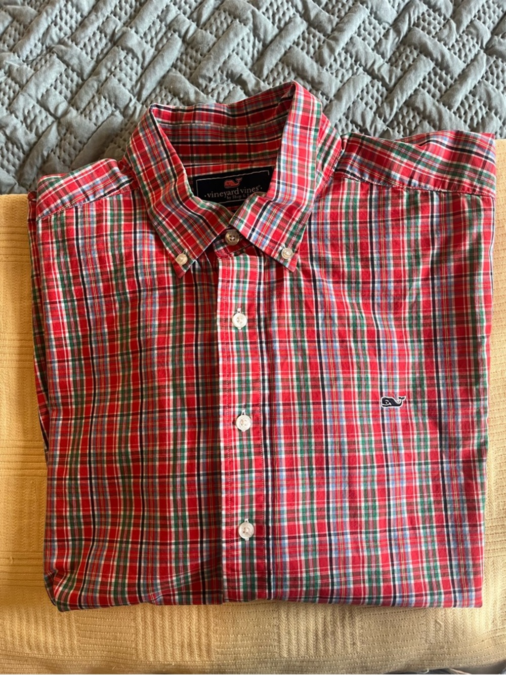 Vineyard Vines Men’s XL Red Plaid Whale Logo Button Down Shirt